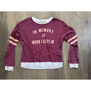 WILDFOX Sweater Top Long Sleeve PJ Lounge Purple White Pajama Shirt XS‎